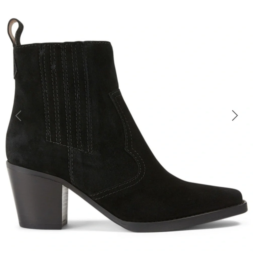 GANNI Black Suede Western Ankle Booties